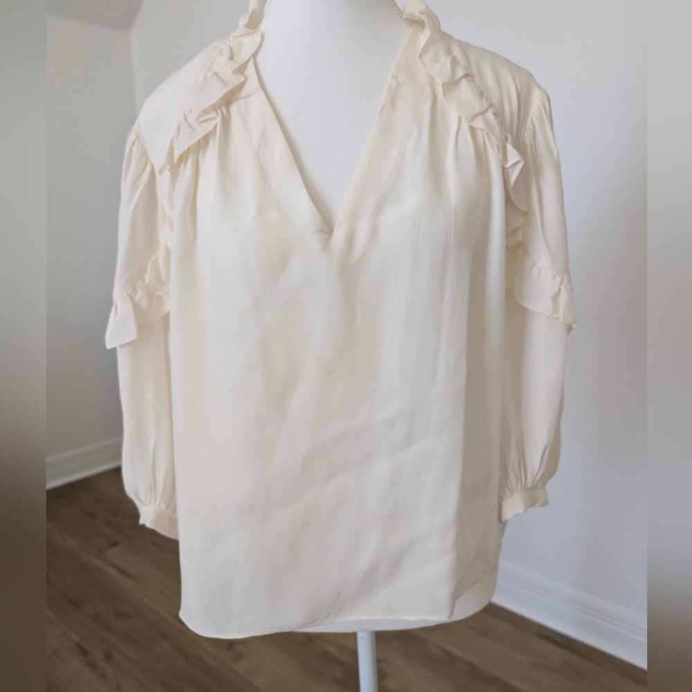 Frame Denim Cream Ruffle Blouse - Picture 2 of 6